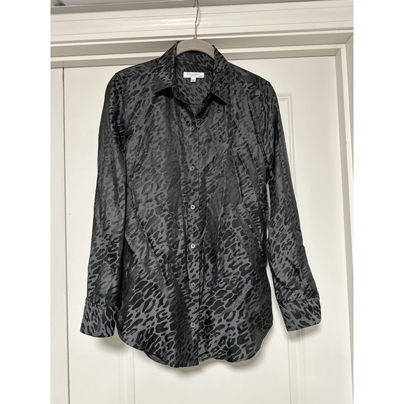 Equipment Tops - Equipment Femme, Women's Long Sleeve Button-Up, Black Animal Print Silk Blend XS